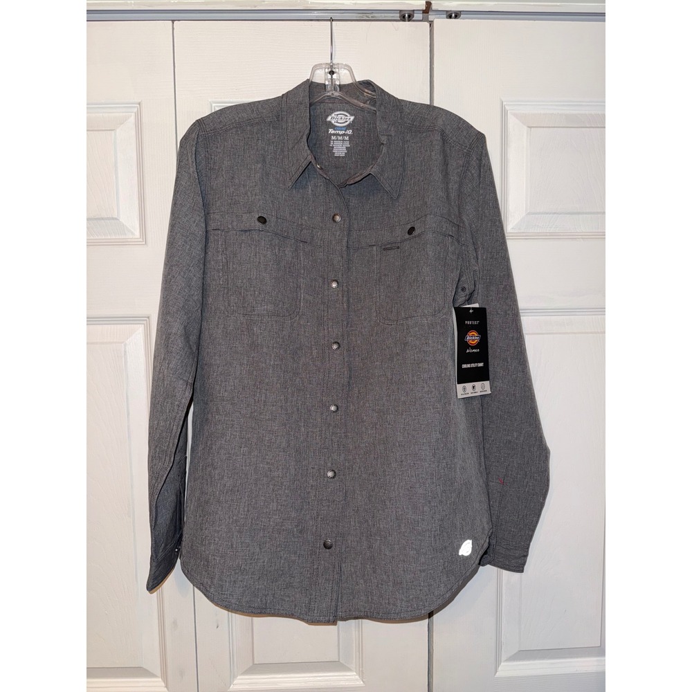 Dickies Womens Temp-iQ Cooling Utility Shirt Gray Long Sleeve UPF 40+ Medium NWT